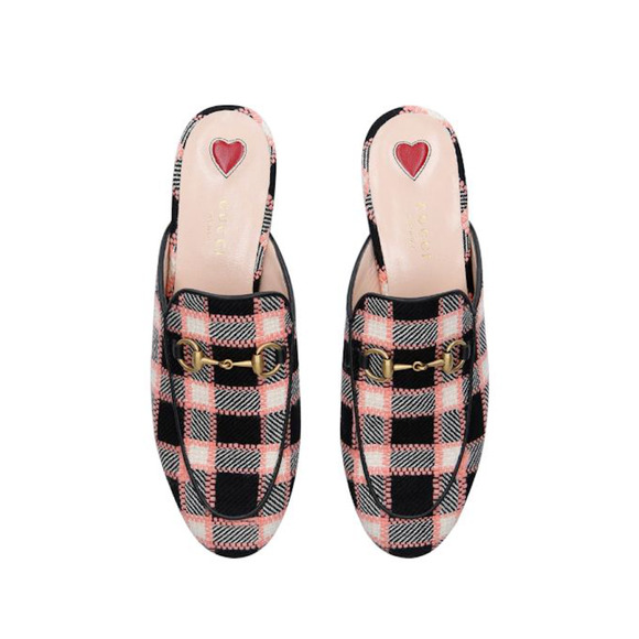 Gucci Princetown Black Pink Fancy Tweed Loafer Slide Mule Slip Slipper Flat 37.5 - Picture 5 of 12